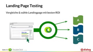 Seite 11
Landing Page Testing
shoes
Shoe sale
A
B
C
Vergleiche & wähle Landingpage mit besten ROI
 