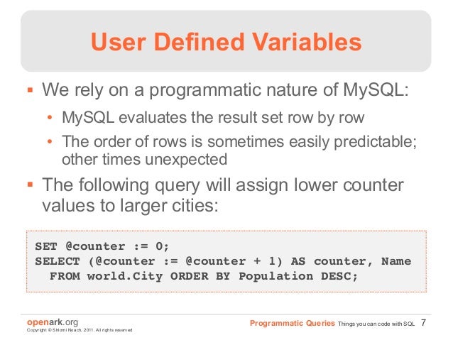 Programmatic queries: things you can code with sql