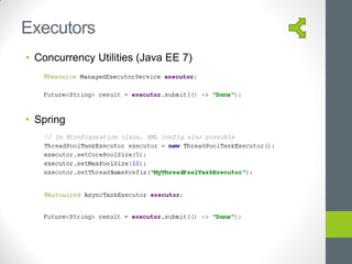 • Concurrency Utilities (Java EE 7)
• Spring
Executors
 