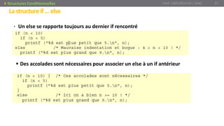 • Un else se rapporte toujours au dernier if rencontré
 Des accolades sont nécessaires pour associer un else à un if antérieur
Prof. Y.BOUKOUCHI / AIAC 37Structures Conditionnelles
Lastructureif…else
 
