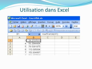 Utilisation dans Excel
 