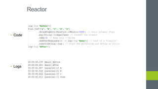 • Code
• Logs
Reactor
 