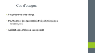 • Supporter une forte charge
• Pour fiabiliser des applications très communicantes
• Microservices
• Applications sensibles à la contention
Cas d’usages
 