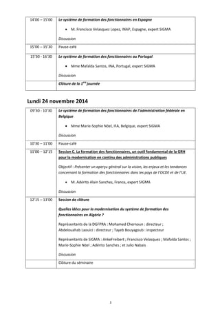 Programme séminaire sur le système de formation des fonctionnaires ...