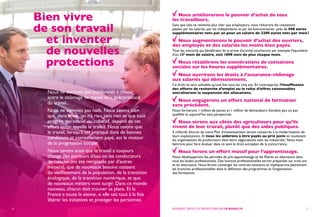 Nous améliorerons le pouvoir d’achat de tous
les travailleurs.
Sans que cela ne revienne plus cher aux employeurs, nous réduirons les cotisations
payées par les salariés, par les indépendants et par les fonctionnaires : près de 500 euros
supplémentaires nets par an pour un salaire de 2200 euros nets par mois !
Nous augmenterons le pouvoir d’achat des ouvriers,
des employés et des salariés les moins bien payés.
Tous les smicards qui bénéficient de la prime d’activité toucheront par exemple l’équivalent
d’un 13e
mois de salaire, soit 100€ nets de plus chaque mois.
Nous rétablirons les exonérations de cotisations
sociales sur les heures supplémentaires.
Nous ouvrirons les droits à l’assurance-chômage
aux salariés qui démissionnent.
Ce droit ne sera utilisable qu’une fois tous les cinq ans. En contrepartie, l’insuffisance
des efforts de recherche d’emploi ou le refus d’offres raisonnables
entraîneront la suspension des allocations.
Nous engagerons un effort national de formation
sans précédent.
Nous formerons 1 million de jeunes et 1 million de demandeurs d’emploi peu ou pas
qualifiés et aujourd’hui sans perspective.
Nous serons aux côtés des agriculteurs pour qu’ils
vivent de leur travail, plutôt que des aides publiques.
5 milliards d’euros de notre Plan d’investissement seront consacrés à la modernisation de
leurs exploitations. Et nous les aiderons à être payés au prix juste en soutenant
les organisations de producteurs dans leurs négociations avec les industriels. Nous nous
battrons pour faire évoluer dans ce sens le droit européen de la concurrence.
Nous ferons un effort massif pour l’apprentissage.
Nous développerons les périodes de pré-apprentissage et les filières en alternance dans
tous les lycées professionnels. Des licences professionnelles seront préparées sur trois ans
et en alternance. Nous ferons converger les contrats existants et impliquerons pleinement
les branches professionnelles dans la définition des programmes et l’organisation
des formations.
7RETROUVEZ TOUTES LES PROPOSITIONS SUR EN-MARCHE.FR
Nous ne sommes pas condamnés à choisir
entre le chômage de masse et la précarisation
du travail.
Nous ne sommes pas naïfs. Nous savons bien
que, dans la vie, on n’a rien sans rien et que tout
progrès, personnel ou collectif, dépend de cet
effort qu’on appelle le travail. Nous savons que
le travail, lorsqu’il est pratiqué dans de bonnes
conditions et correctement payé, est le moteur
de la progression sociale.
Nous savons aussi que le travail a toujours
changé (les porteurs d’eau ou les conducteurs
de calèche ont été remplacés par d’autres
métiers), que de nouveaux besoins naissent
du vieillissement de la population, de la transition
écologique, de la transition numérique, et que
de nouveaux métiers vont surgir. Dans ce monde
nouveau, chacun doit trouver sa place. Et la
France a toute la sienne, si elle sait tout à la fois
libérer les initiatives et protéger les personnes.
Bien vivre
de son travail
	 et inventer
	 de nouvelles
	protections
6
 
