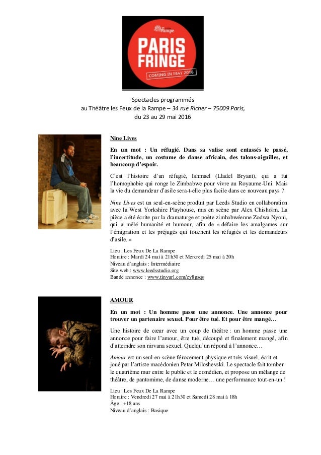 Gratuit Images Paris Fringe Au Theatre Les Feux De La Rampe le plus cool par