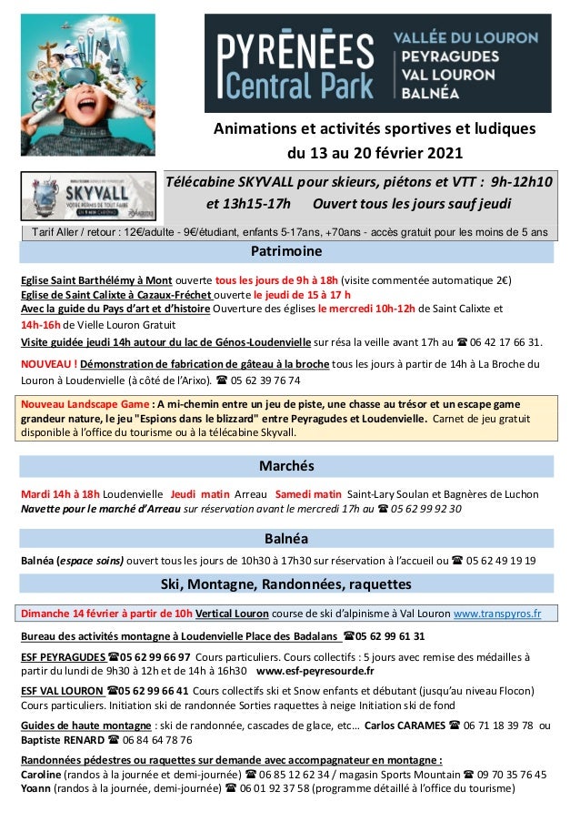 Programme Des Activites Et Animations En Louron Du 13 Au 20 Fevrier 2