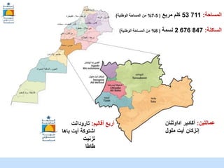McKinsey & Company |
‫المساحة‬
:
711
53
‫مربع‬ ‫كلم‬
(
7،5
%
‫الوطنية‬ ‫المساحة‬ ‫من‬
)
‫الساكنة‬
:
847
676
2
‫نسمة‬
(
8
%
‫الوطنية‬ ‫المساحة‬ ‫من‬
)
‫عمالتين‬
:
‫اداوتنان‬ ‫أكادير‬
‫ملول‬ ‫أيت‬ ‫إنزكان‬
‫أقاليم‬ ‫أربع‬
:
‫تارودانت‬
‫باها‬ ‫أيت‬ ‫اشتوكة‬
‫تزنيت‬
‫طاطا‬
 