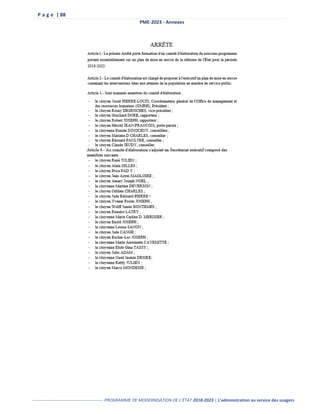 P a g e | 88
PME-2023 - Annexes
------------------------------------------------- PROGRAMME DE MODERNISATION DE L’ÉTAT 2018-2023 | L’administration au service des usagers
 