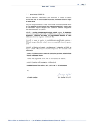 89 | P a g e
PME-2023 - Annexes
PROGRAMME DE MODERNISATION DE L’ÉTAT 2018-2023 | L’administration au service des usagers-------------------------------------------------
 