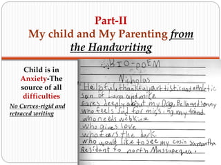 Part-II
My child and My Parenting from
the Handwriting
Child is in
Anxiety-The
source of all
difficulties
No Curves-rigid ...