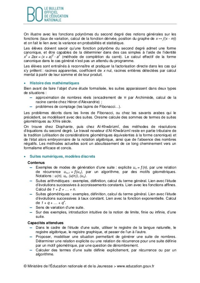 Programmes De Maths De Seconde Et Premieres Pour 2019 20