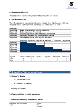 Programme start up document - Optimised Programme Methodology | DOC