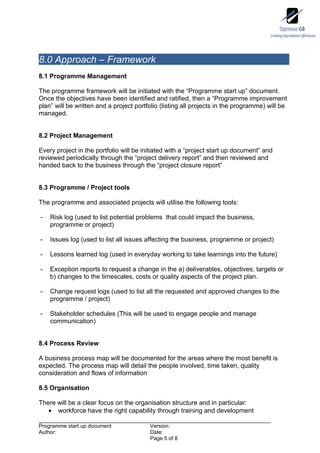 Programme start up document - Optimised Programme Methodology | DOC