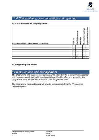 Programme start up document - Optimised Programme Methodology | DOC