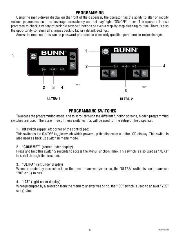 BUNN Ultra 2 Slush Machine Programming