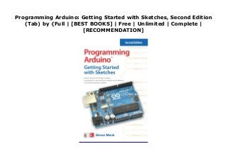 Programming Arduino: Getting Started with Sketches, Second Edition
(Tab) by {Full | [BEST BOOKS] | Free | Unlimited | Complete |
[RECOMMENDATION]
Programming Arduino: Getting Started with Sketches, Second Edition (Tab) Ebook Online Publisher's Note: Products purchased from Third Party sellers are not guaranteed by the publisher for quality, authenticity, or access to any online entitlements included with the product. Program Arduino with ease!This thoroughly updated guide shows, step-by-step, how to quickly program all Arduino models. Programming Arduino: Getting Started with Sketches, Second Edition, features easy-to-follow explanations, fun examples, and downloadable sample programs. Discover how to write basic sketches, use Arduino's modified C language, store data, and interface with the Web. You will also get hands-on coverage of C++, library writing, and programming Arduino for the Internet of Things. No prior programming experience is required!- Understand Arduino hardware fundamentals- Set up the software, power up your Arduino, and start uploading sketches- Learn C language basics- Add functions, arrays, and strings to your sketches- Program Arduino's digital and analog inputs and outputs- Use functions from the standard Arduino library- Write sketches that can store data- Interface with displays, including OLEDs and LCDs- Connect to the Internet and configure Arduino as a Web server - Develop interesting programs for the Internet of Things- Write your own Arduino libraries and use object-oriented programming methods
 