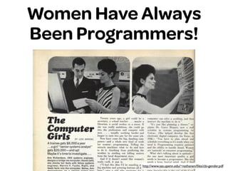Women Have Always
Been Programmers!
http://www.sas.upenn.edu/~nathanen/ﬁles/cbi-gender.pdf
 