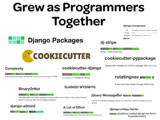 Grew as Programmers
Together
(pydanny created django-uni-form,
its predecessor)
 