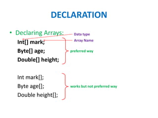 Arrays in java | PPTX