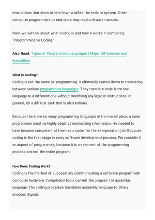 Programming vs Coding: Unveiling The Key Differences | PDF | Operating ...