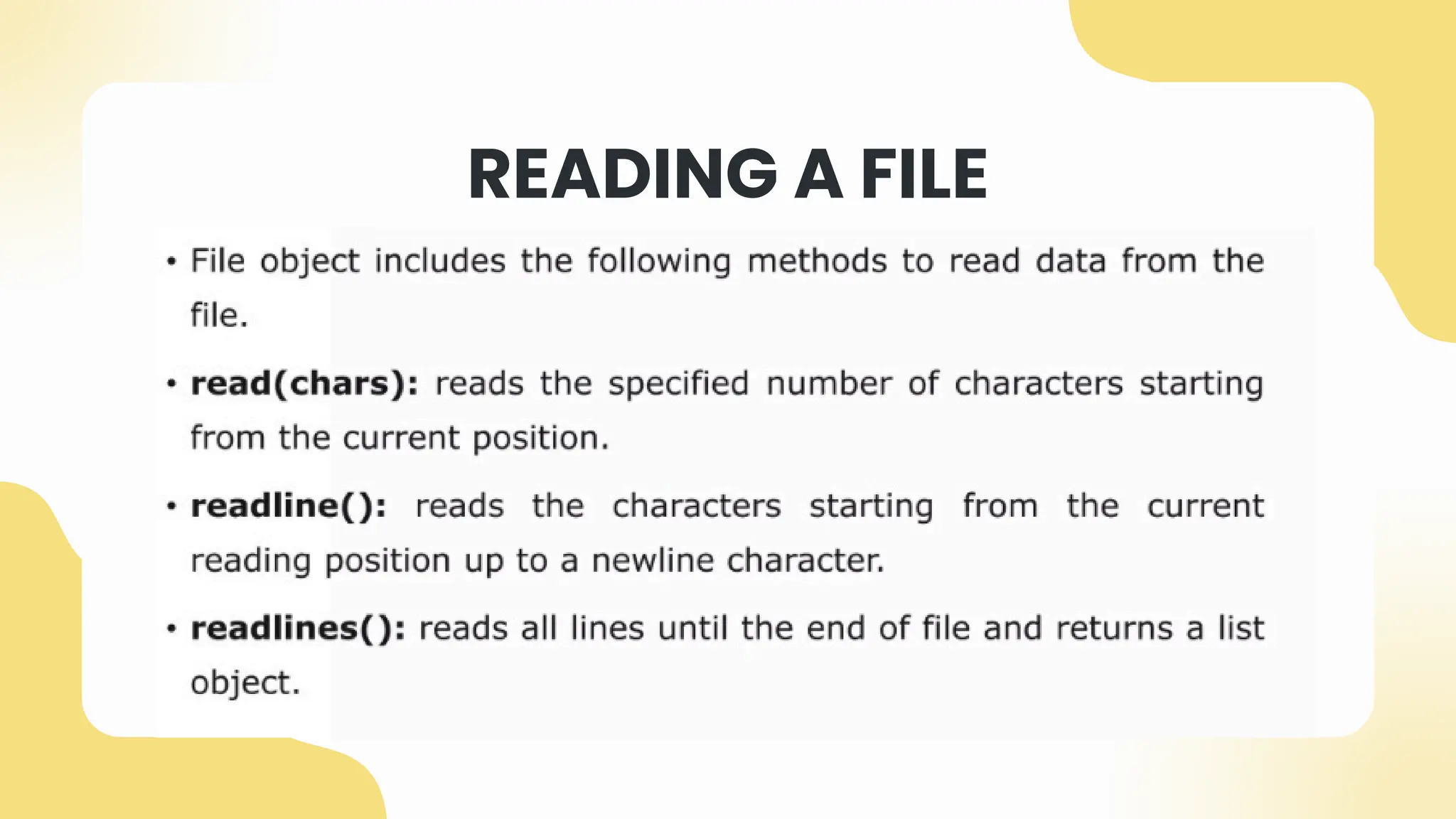 READING A FILE
 