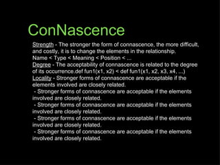 ConNascence
Strength - The stronger the form of connascence, the more difficult,
and costly, it is to change the elements in the relationship.
Name < Type < Meaning < Position < ...
Degree - The acceptability of connascence is related to the degree
of its occurrence.def fun1(x1, x2) < def fun1(x1, x2, x3, x4, ...)
Locality - Stronger forms of connascence are acceptable if the
elements involved are closely related.
 - Stronger forms of connascence are acceptable if the elements
involved are closely related.
 - Stronger forms of connascence are acceptable if the elements
involved are closely related.
 - Stronger forms of connascence are acceptable if the elements
involved are closely related.
 - Stronger forms of connascence are acceptable if the elements
involved are closely related.
 