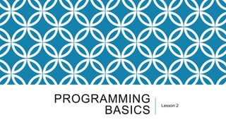 PROGRAMMING    Lesson 2
      BASICS
 