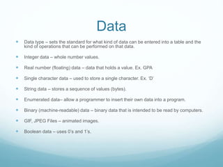 Programming concepts and data management | PPTX