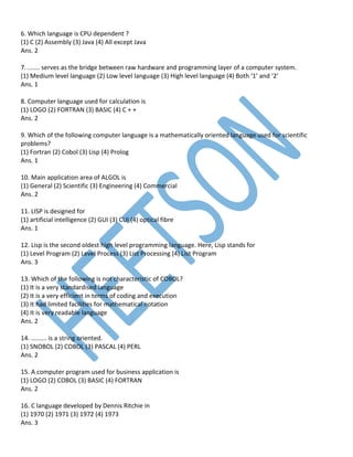 Programming Concepts Questions and answers | PDF