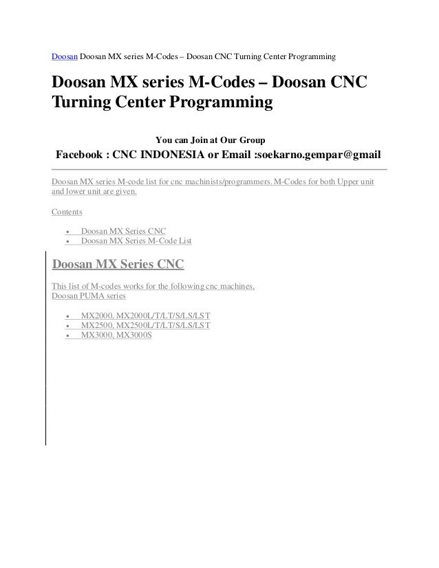 Programming doosan mx series m