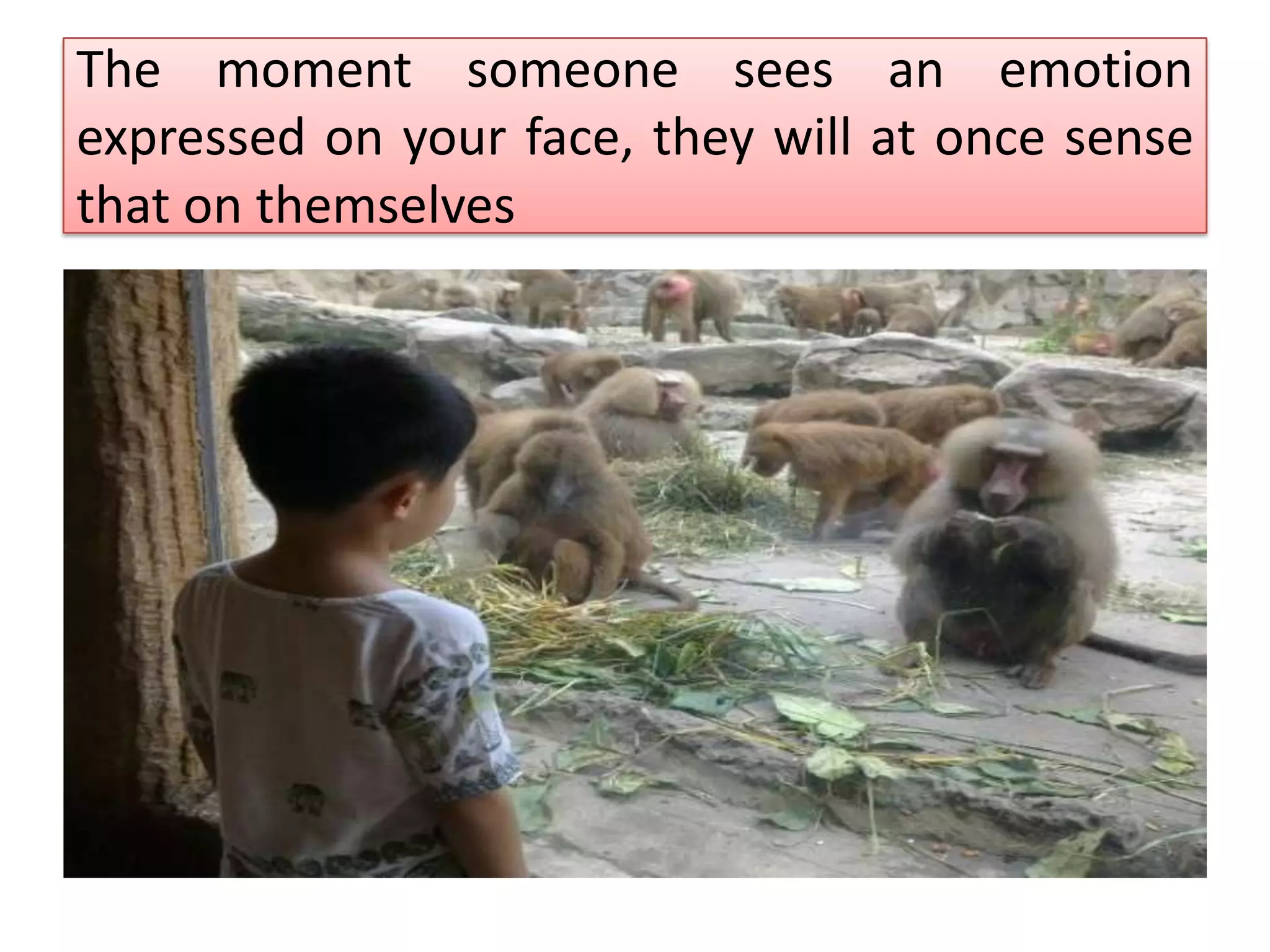 The moment someone sees an emotion
expressed on your face, they will at once sense
that on themselves
 