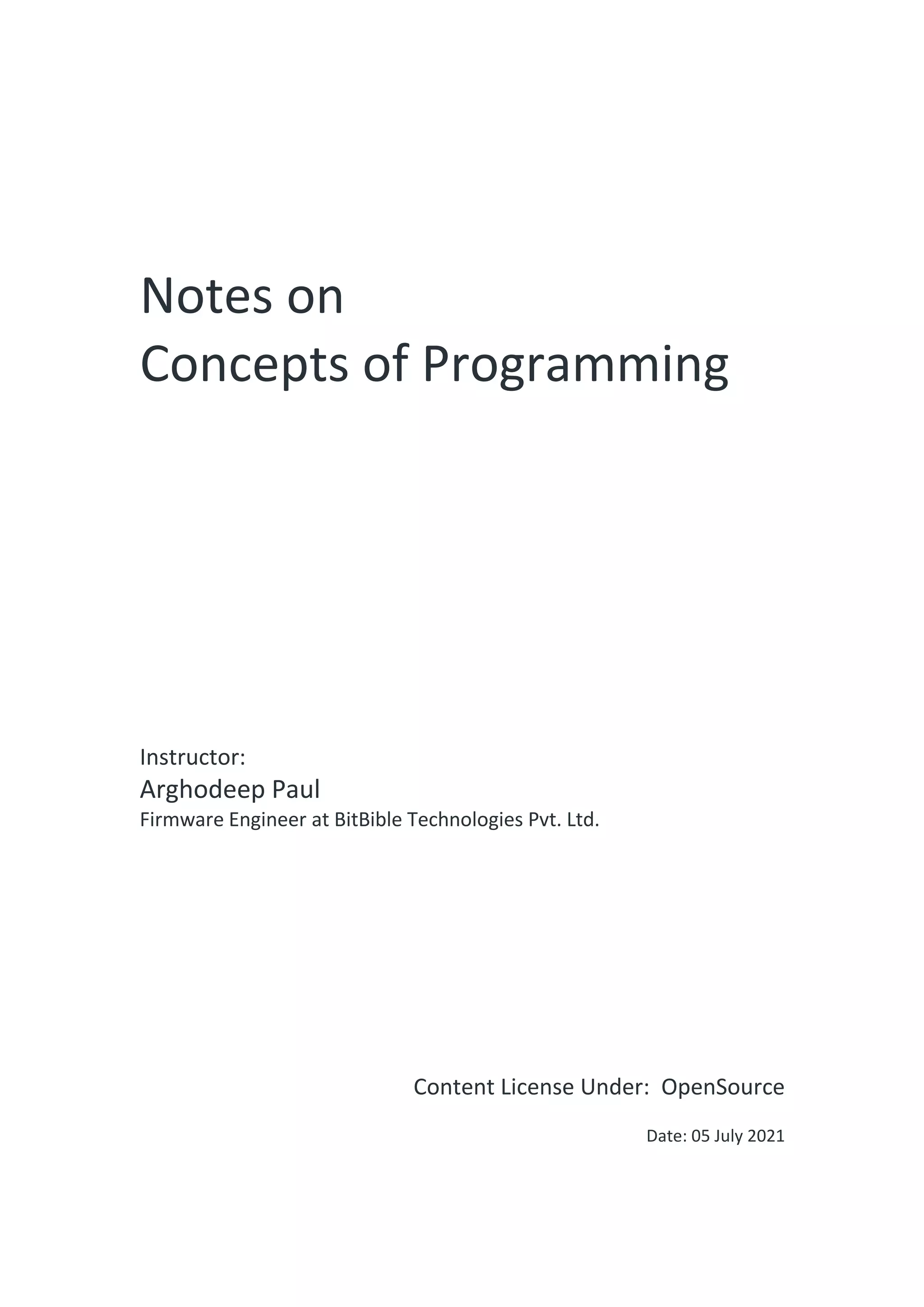notes on Programming fundamentals | PDF