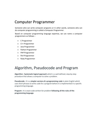 notes on Programming fundamentals | PDF