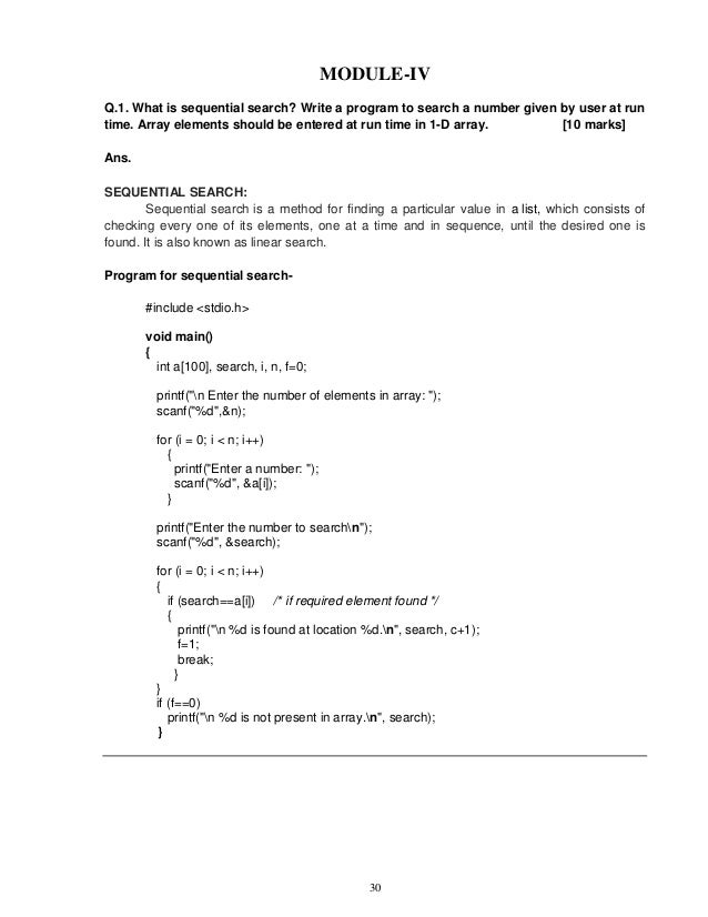 Write a program for linear search in c