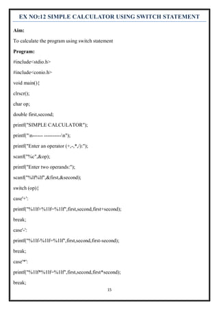 Subject:Programming in C - Lab Programmes | PDF