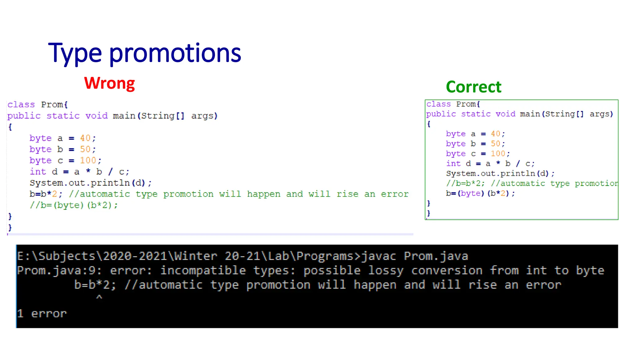 Type promotions
Wrong Correct
 