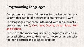 Programming languages in bioinformatics by dr. jayarama reddy | PPT
