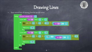 Drawing Lines
Draw several lines all starting from the top-left corner.
9
 