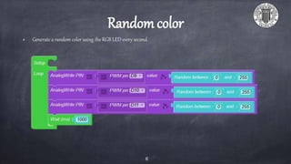 Random color
Generate a random color using the RGB LED every second.
6
 