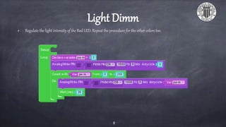 Light Dimm
Regulate the light intensity of the Red LED. Repeat the procedure for the other colors too.
8
 