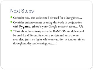 Programming simple games with a raspberry pi and | PPT
