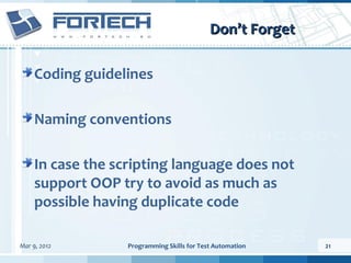 Programming skills for test automation | PPT