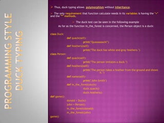 Programming style - duck type | PPTX | Programming Languages | Computing