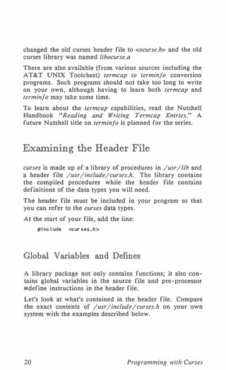 Programming with curses C programming language Unix Systems | PDF