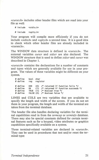 Programming with curses C programming language Unix Systems | PDF