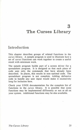 Programming with curses C programming language Unix Systems | PDF