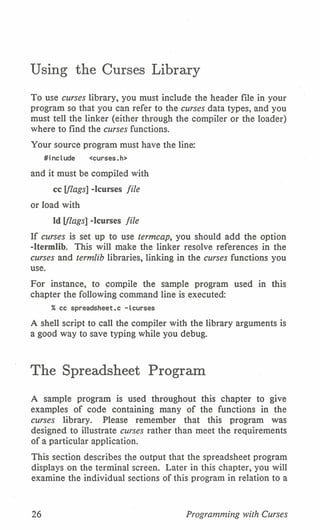 Programming with curses C programming language Unix Systems | PDF