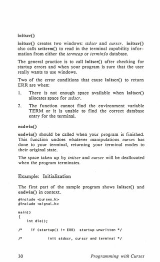 Programming with curses C programming language Unix Systems | PDF