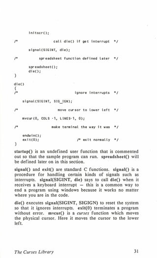 Programming with curses C programming language Unix Systems | PDF